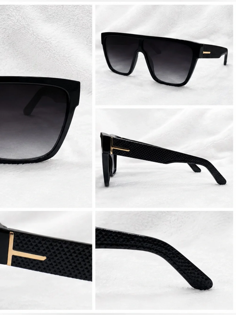 Black Oversized Shield Sunglasses with Gold Accent